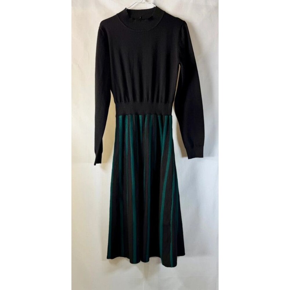 LAPIS Black Emerald Green Striped Sweater Midi Dress XL Holiday Christmas